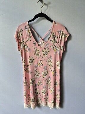 Juniors JOLT Pink Floral Lace-Trim T-Shirt Dress - Size M - NWT